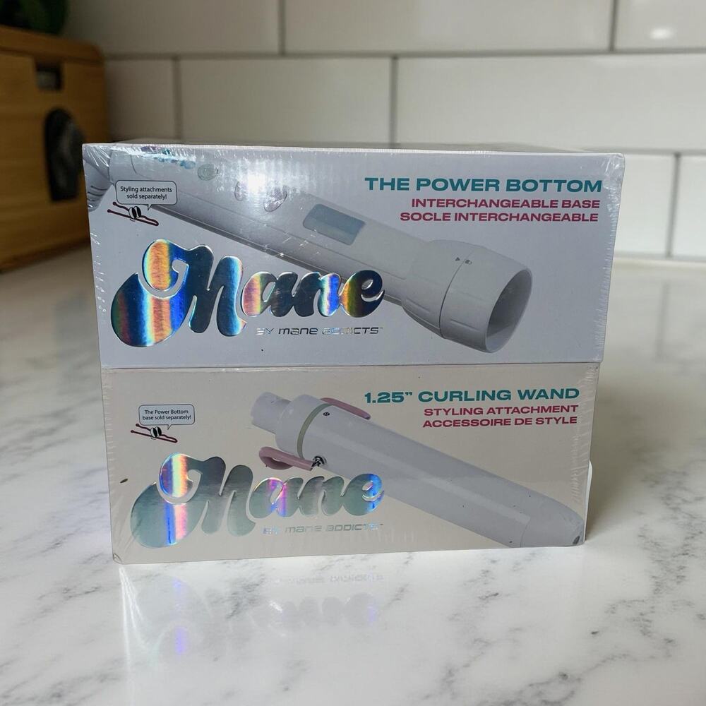 Mane The Power Bottom Base + 1.25” Curling Wand Attachment White Professional